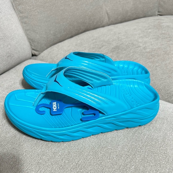 MEN'S HOKA ONE ONE ORA RECOVERY FLIP FLOPS Scuba Blue/Bellwether Sandals Sz 10 - Picture 1 of 6